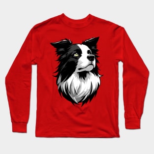 Stunning and Cool Border Collie Monochrome and Gold Portrait for Father's Day Long Sleeve T-Shirt